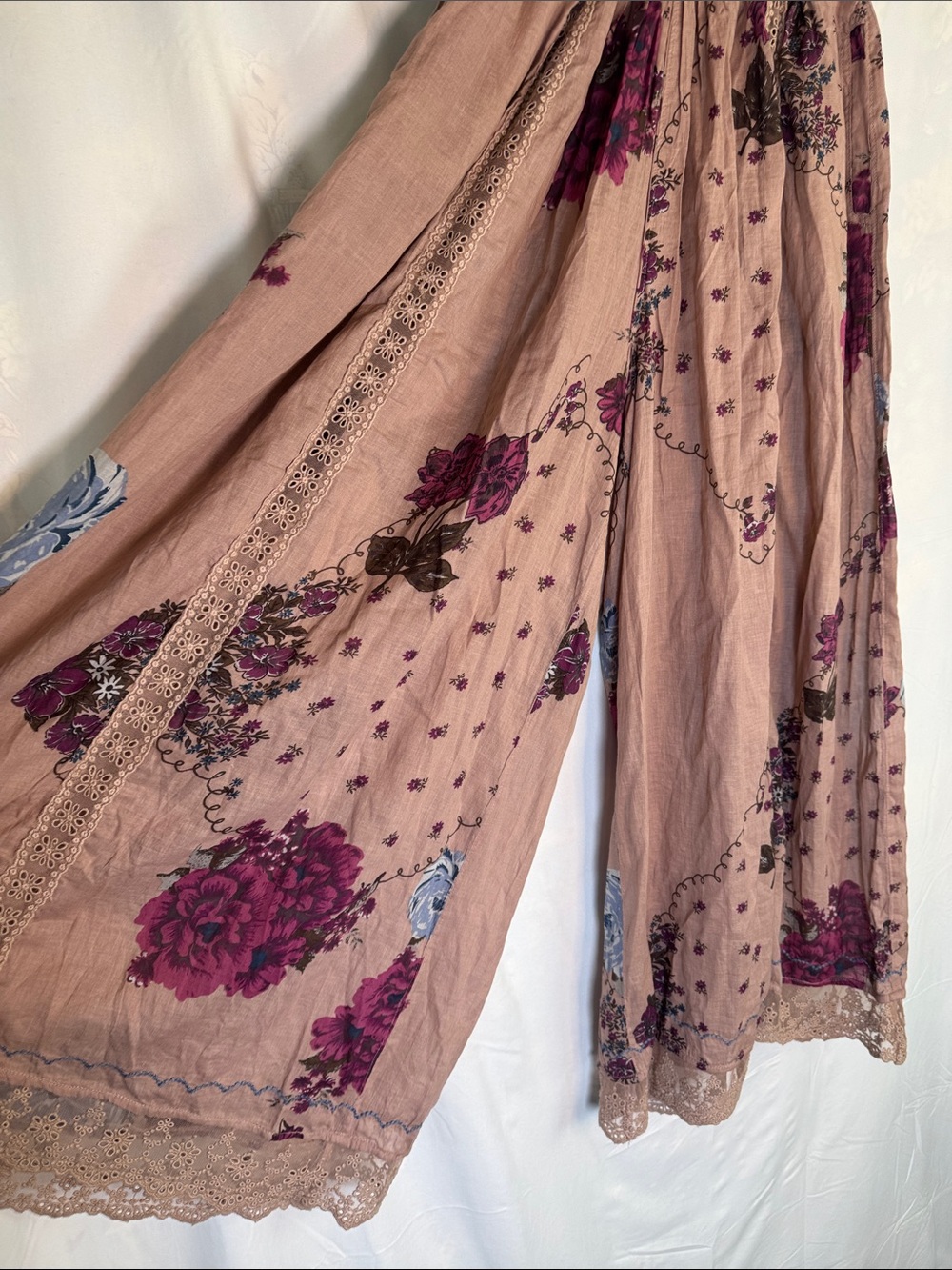 Free People Dusty Mauve Floral Wide-Leg Pants - Picture 3 of 7